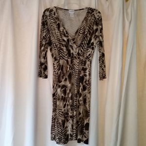 Chico's V-Neck Cocktail Faux Wrap 3/4 Sleeves Animal Print Midi Dress Sz 0 (S/4)